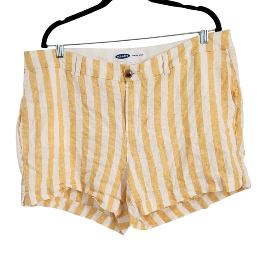 Old Navy Yellow Striped Linen Blend Shorts - Women's Plus Size 16